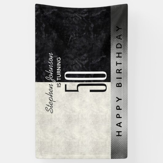 Modern Black 50ste verjaardagsfeest Spandoek (Verticaal)