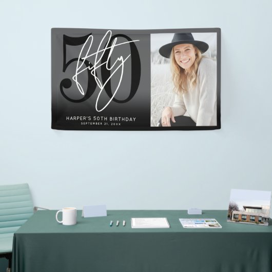 Modern Black 50th Birthday Party Spandoek (Beurs)