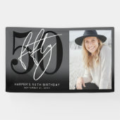 Modern Black 50th Birthday Party Spandoek (Horizontaal)
