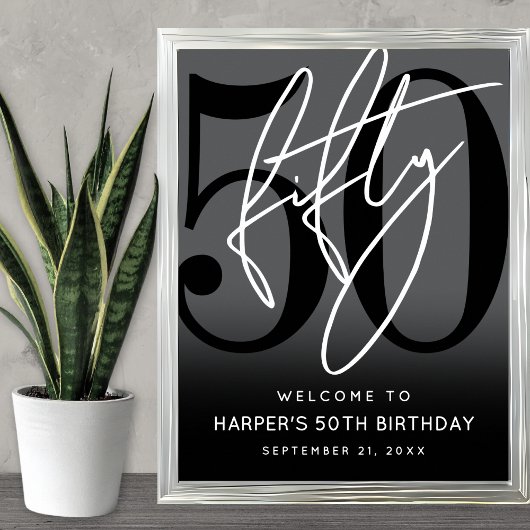 Modern Black 50th Birthday Party Welcome Sign Poster