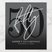 Modern Black 50th Birthday Party Wijn Etiket (Enkel label)