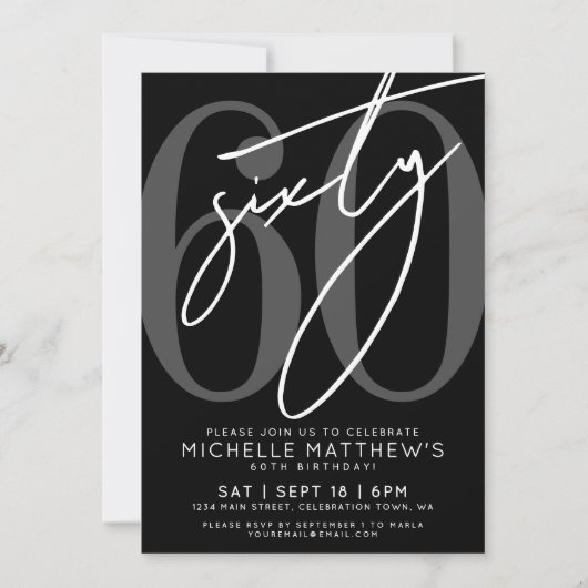 Modern Black 60ste verjaardag uitnodiging (Voorkant)