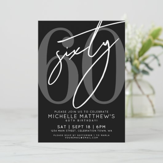 Modern Black 60ste verjaardag uitnodiging (Staand voorkant)