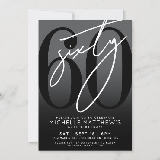Modern Black 60ste verjaardag uitnodiging (Voorkant)