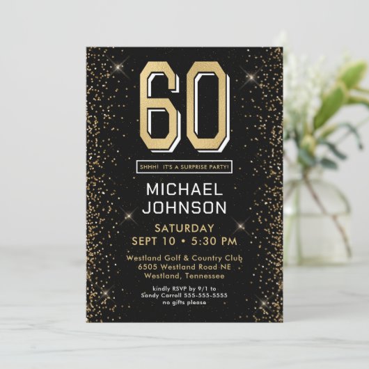 Modern Black 60ste verjaardag verrassingsfeest Kaart (Staand voorkant)