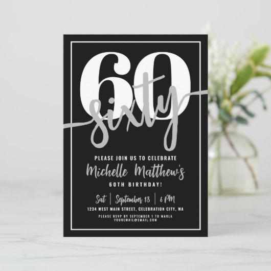 Modern Black 60ste verjaardagsfeest Kaart (Staand voorkant)