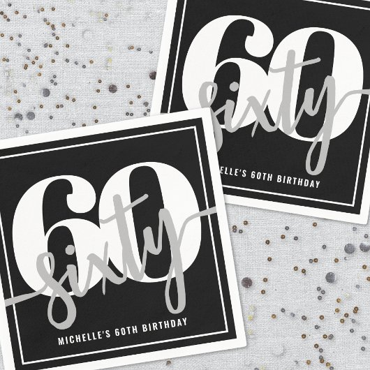 Modern Black 60ste verjaardagsfeest Servet