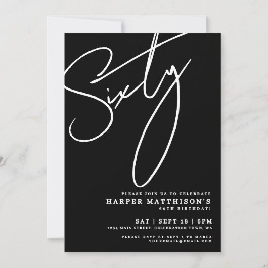 Modern Black 60th Birthday Party Kaart (Voorkant)