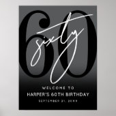Modern Black 60th Birthday Party Welcome Sign Poster (Voorkant)
