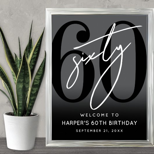 Modern Black 60th Birthday Party Welcome Sign Poster