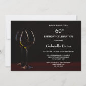 Modern Black 60th Birthday Wine Glass Party Kaart (Voorkant)