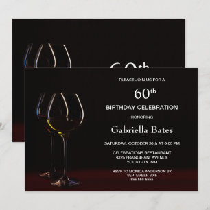 Modern Black 60th Birthday Wine Glass Party Kaart