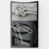 Modern Black 70th Birthday Party Spandoek (Verticaal)