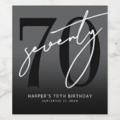 Modern Black 70th Birthday Party Wijn Etiket (Enkel label)