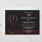Modern Black 70th Birthday Wine Glass Party Kaart (Voorkant)