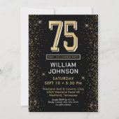 Modern Black 75th Birthday Surprise Party Kaart (Voorkant)