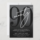 Modern Black 90ste verjaardag uitnodiging (Voorkant)