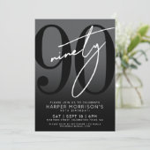 Modern Black 90ste verjaardag uitnodiging (Staand voorkant)