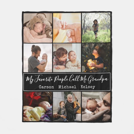 Modern Black 9 Photo Collage voor opa Fleece Deken (Voorkant)