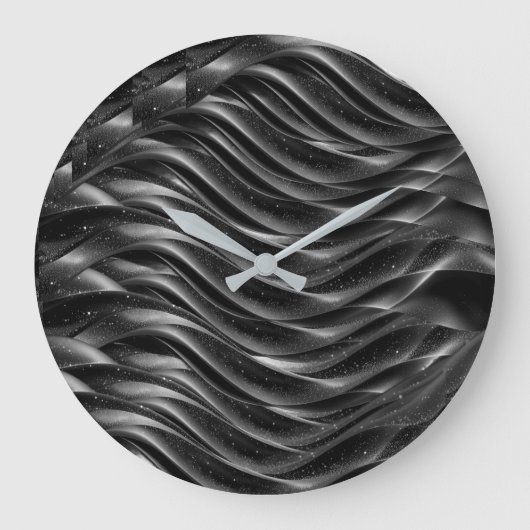 Modern Black Abstract Wave Wall Clock | Minimalist Grote Klok (Voorkant)