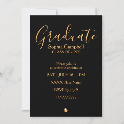 Modern Black Afstuderen Invitation Kaart (Achterkant)