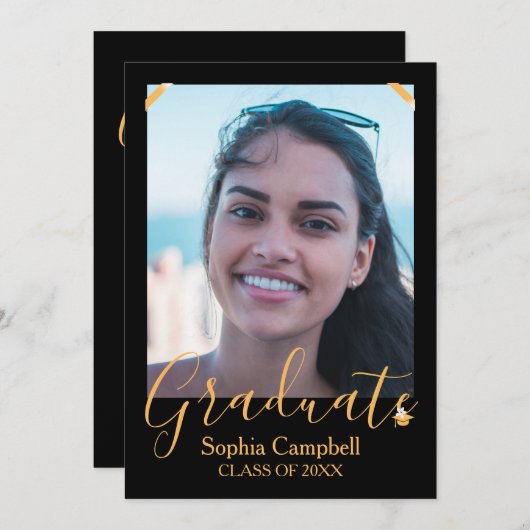 Modern Black Afstuderen Invitation Kaart (Voorkant / Achterkant)