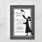 Modern Black Afstuderen Invitation Silhouette Afst Kaart (Voorkant)