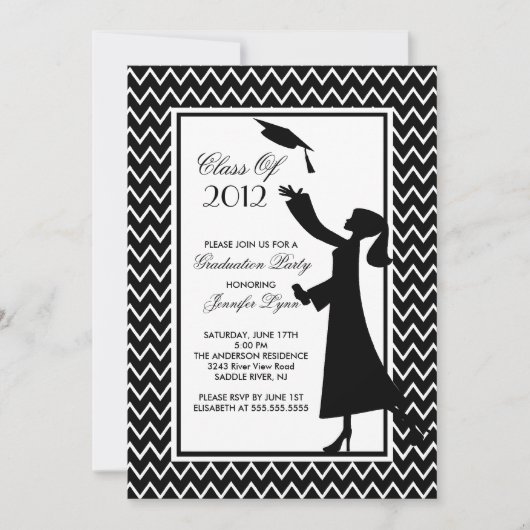 Modern Black Afstuderen Invitation Silhouette Afst Kaart (Voorkant)