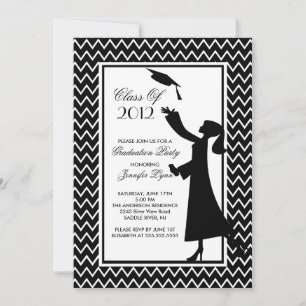 Modern Black Afstuderen Invitation Silhouette Afst Kaart