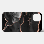 Modern Black Agate en Faux Roos Gold Case-Mate iPhone Case (Achterkant (horizontaal))