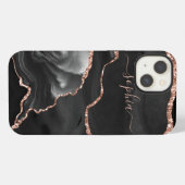 Modern Black Agate en Faux Roos Gold iPhone Hoesje (Achterkant horizontaal)