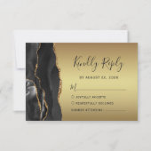 Modern Black Agate Gold Glam Wedding RSVP Kaartje (Voorkant)