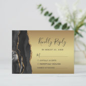 Modern Black Agate Gold Glam Wedding RSVP Kaartje (Staand voorkant)