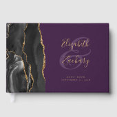 Modern Black Agate Gold Script Paarse Gastenboek (Voorkant)