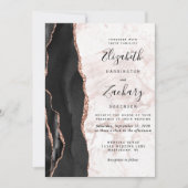 Modern Black Agate Roos Gold Marble Wedding Kaart (Voorkant)