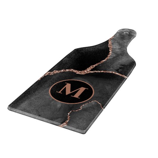 Modern Black Agathe Marble Monogram Snijplank (Hoek)