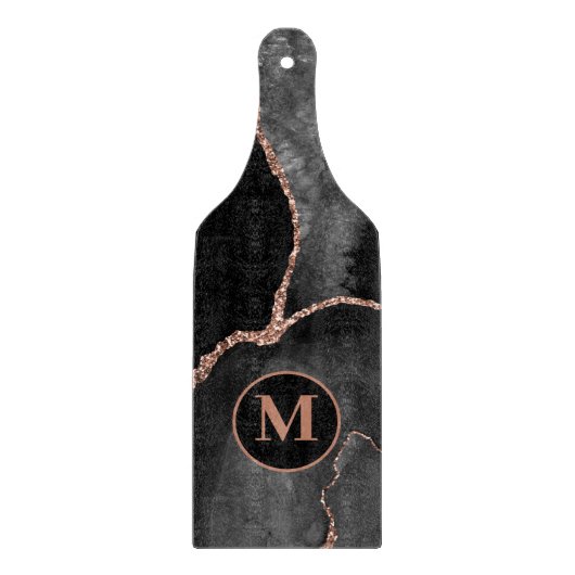 Modern Black Agathe Marble Monogram Snijplank (Voorkant)