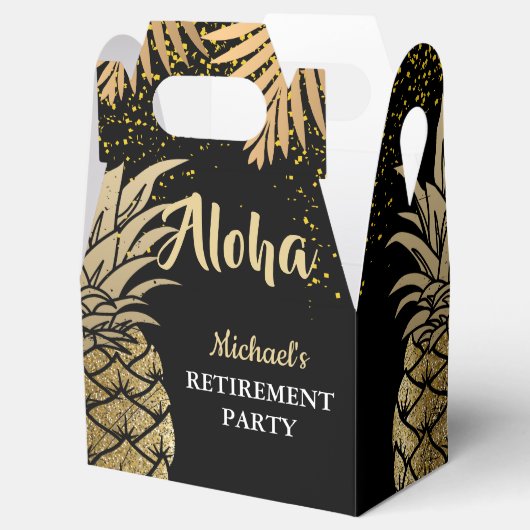 Modern Black Aloha Tropische anananas Retirement Bedankdoosjes (Geopend)