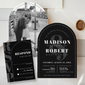 Modern Black Ampersand Arch Wedding RSVP Kaart