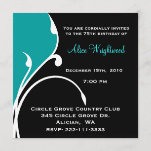 Modern Black and Aquamarine Birthday Invitation Kaart