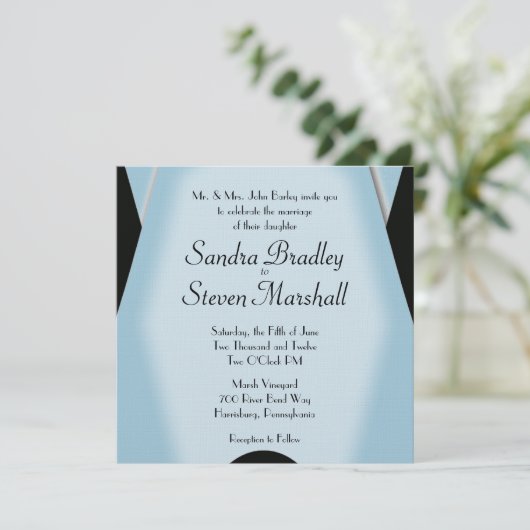 Modern Black and Blue Wedding Kaart (Staand voorkant)