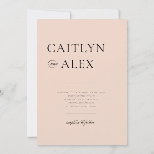 Modern Black and Blush Wedding Kaart (Voorkant)