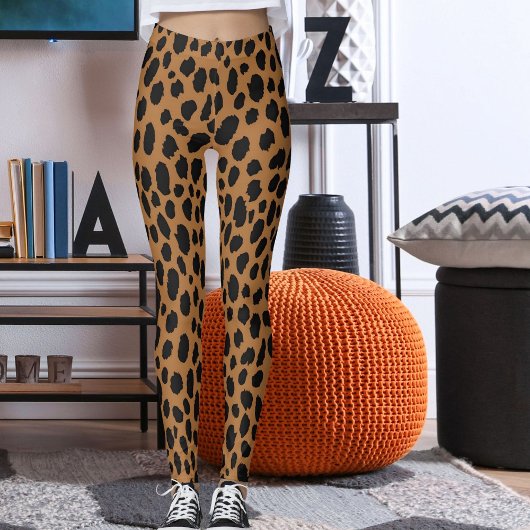 Modern Black And Brown Leopard Skin Safari Pattern Leggings