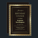 Modern Black and Gold 21st Birthday Dinner Kaart<br><div class="desc">Een moderne uitnodiging voor het avondeten van 21 jaar met een gouden rand binnen een gouden gouden,  diagonaal gestript lijst op een zwarte achtergrond.</div>