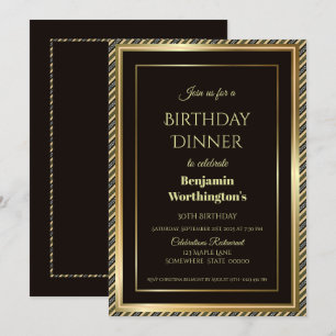 Modern Black and Gold 30th Birthday Dinner Kaart