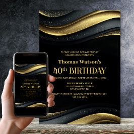 Modern Black and Gold 40th Birthday Party Kaart