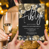 Modern Black and Gold 50th Birthday Invitation Kaart