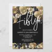 Modern Black and Gold 50th Birthday Invitation Kaart (Voorkant)