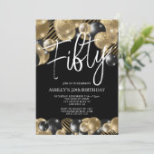 Modern Black and Gold 50th Birthday Invitation Kaart (Staand voorkant)