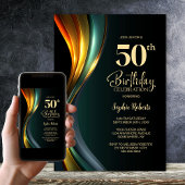 Modern Black and Gold 50th Birthday Party Kaart